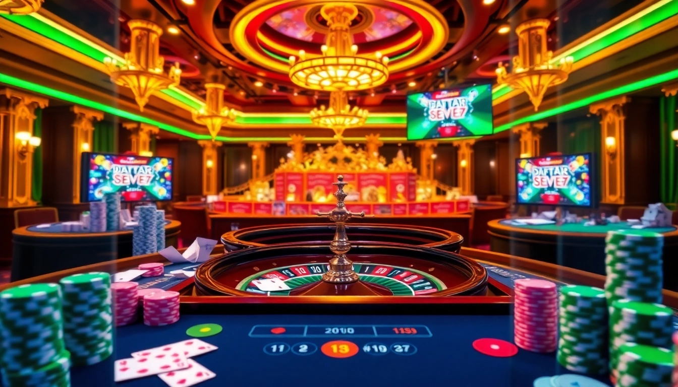 Engage in the thrilling gaming experience at daftar seven77 casino with vibrant tables and digital interfaces.