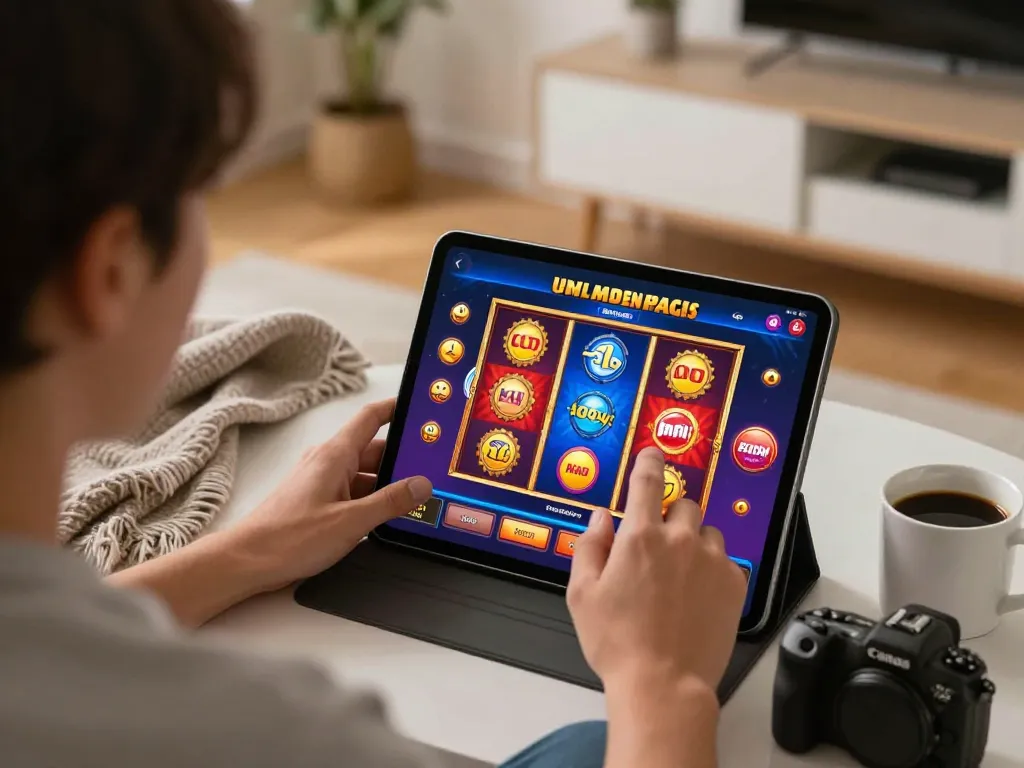 Engaging gameplay scene featuring slot bet 200 perak on a tablet in a cozy home atmosphere