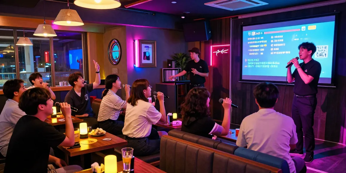 Inviting karaoke bar scene highlighting 제주도유흥 excitement with vibrant atmosphere and happy patrons.