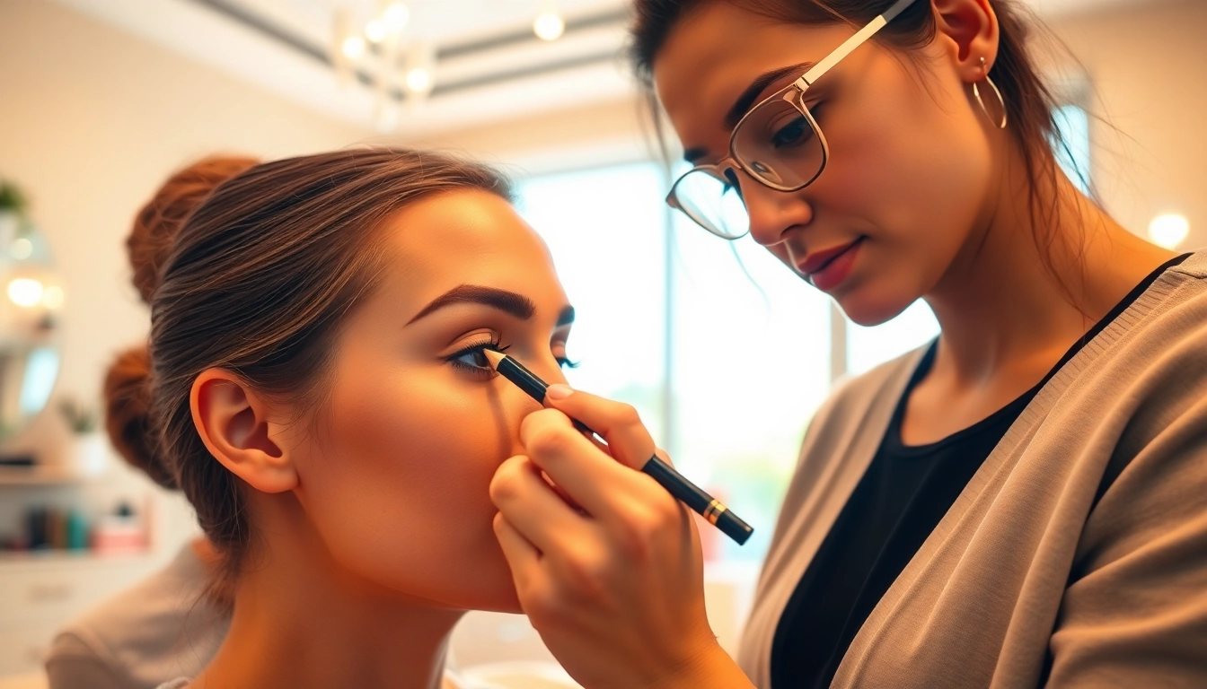 Enhancing pencil eyebrows in a professional salon setting for a flawless look.
