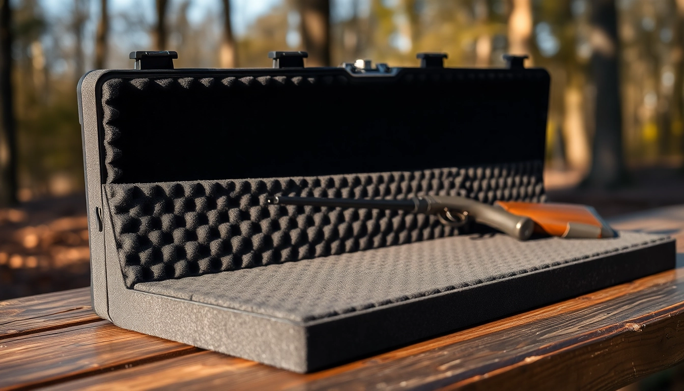 Protective foam for rifle case highlights its durable design and features, ideal for safe transport.