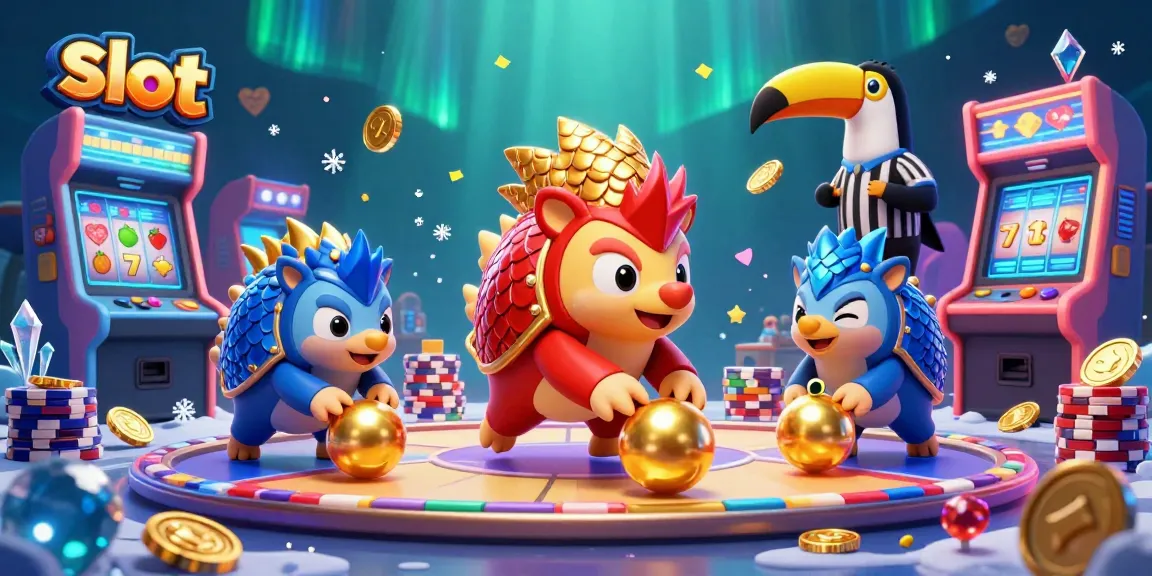 Spin colorful slot games with rival pangolins competing in a vibrant casino scene.