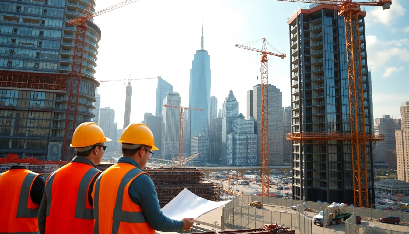 Showcasing a Manhattan Commercial General Contractor on a bustling construction site in the city.
