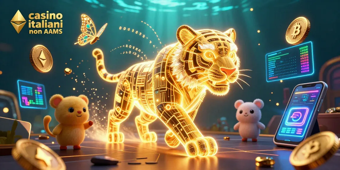 Giocando ai casino italiani non AAMS, un tigre d'oro si muove attraverso un paesaggio digitale di luci e dati.