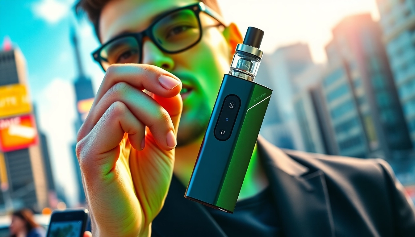 Showcasing the Lost Mary Turbo disposable vape with a sleek design and vibrant urban backdrop.