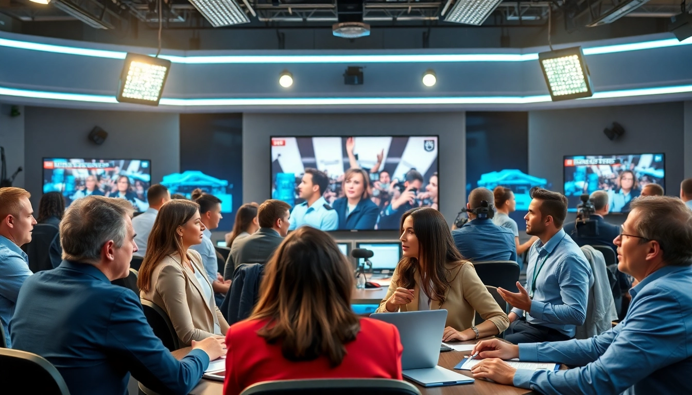 In a busy newsroom, journalists share insights on breaking news events.