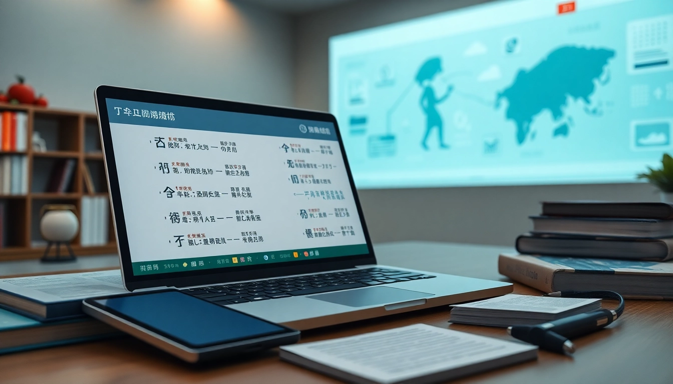 Youdao translation application interface displayed on a laptop in a modern learning environment.