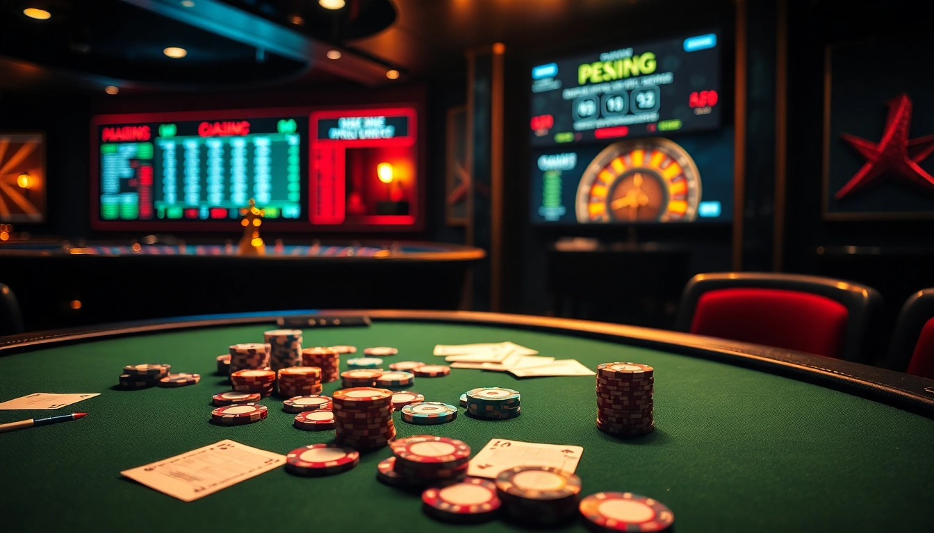 Enjoy the thrill of rebahin with engaging casino visuals, showcasing poker chips, cards, and a roulette wheel.