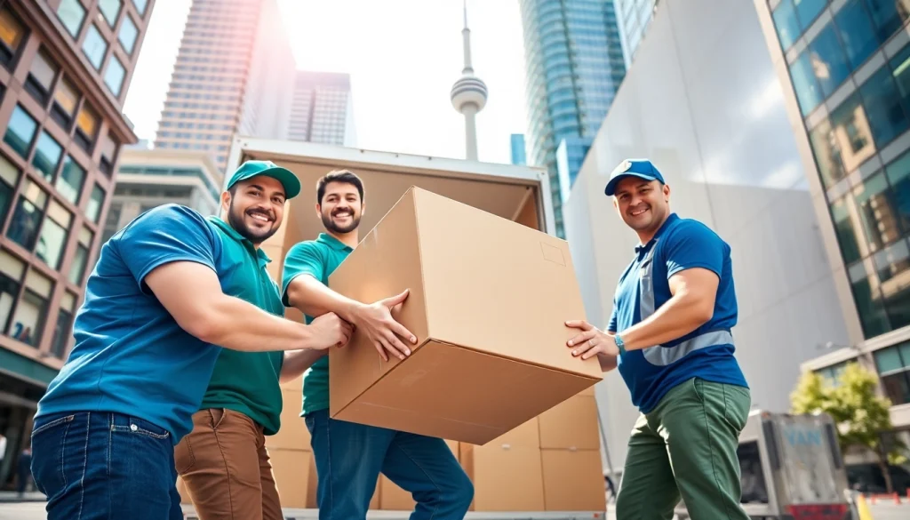 Best Toronto Movers efficiently loading a truck in a vibrant city setting.