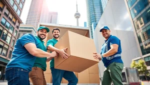 Best Toronto Movers efficiently loading a truck in a vibrant city setting.