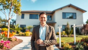 Real Estate agent showcasing a modern home in a bright, welcoming environment.