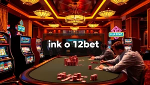 Experience the thrill of ink vao 12bet amid vibrant casino excitement with players at a roulette table.