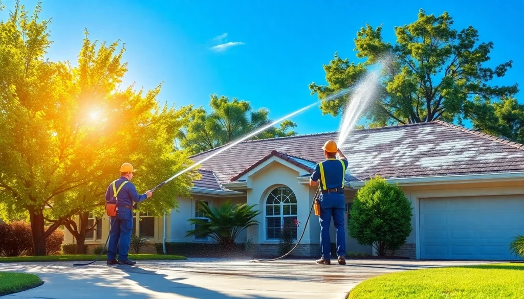 Roof cleaning by professionals in Kissimmee, FL, showcasing before and after results.