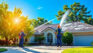 Roof cleaning by professionals in Kissimmee, FL, showcasing before and after results.