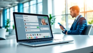 Increasing communication efficiency using WhatsApp Business CRM in a vibrant office setting.