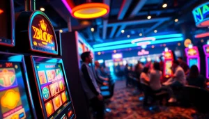 Menikmati permainan slot deposit pulsa dengan mesin slot cerah dan pemain antusias.