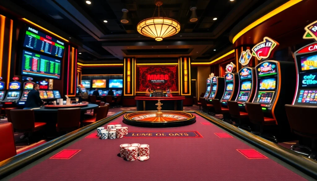Experience the excitement of MM88 with colorful poker chips and vibrant casino games.