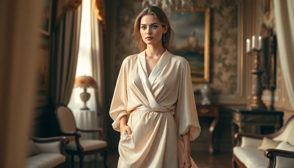 Shop stunning Rivelle fashion pieces in a luxurious setting highlighted by soft pastels and gold.