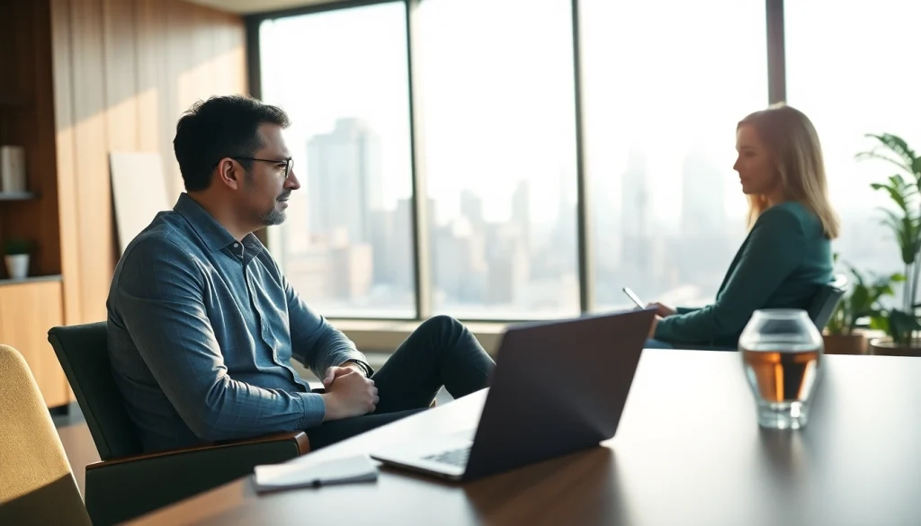 Engaging session with a business coach near me, highlighting a professional workspace.