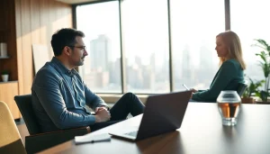 Engaging session with a business coach near me, highlighting a professional workspace.