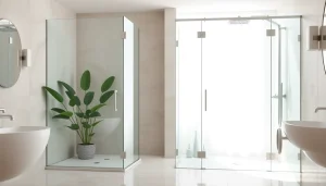 Admire these elegant glass shower doors that bring style and clarity to any bathroom decor.