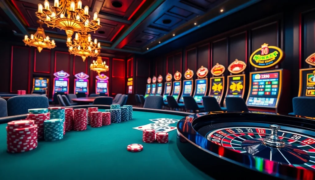 Experience the luxury of gambling at hay.win with a vibrant poker table and roulette wheel.