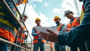 Workers collaborating on construction projects, showcasing careers in construction.