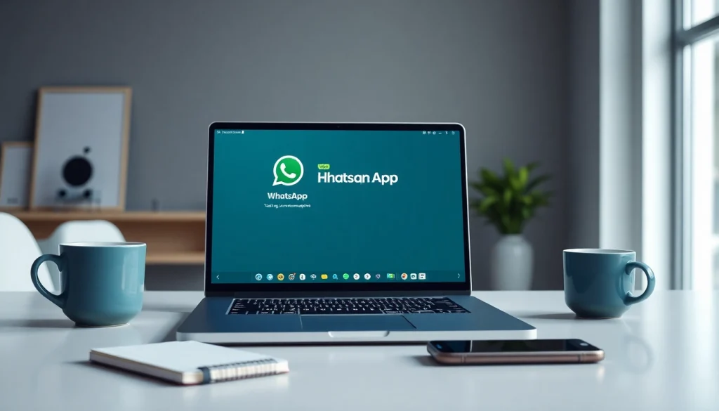 在专业工作区的现代笔记本电脑上显示的 WhatsApp Web 界面。