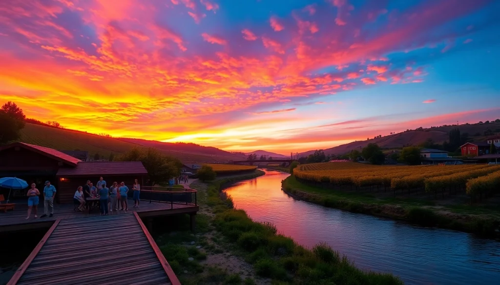 Experience a tranquil sunset in Clarksburg, CA, with peaceful waters and vibrant vineyards.