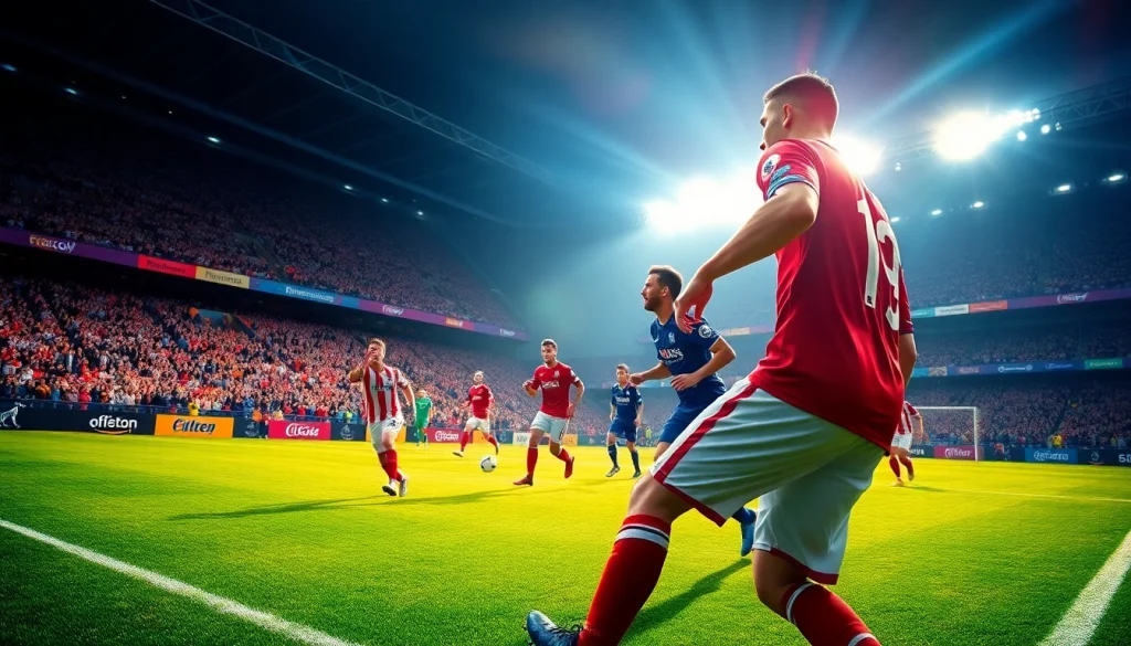 Capture of an intense moment during a soccer match showcasing ผลบอลพรีเมียร์ลีก excitement and fan engagement.