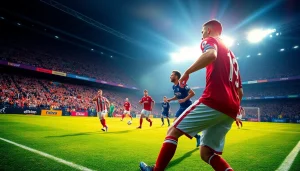 Capture of an intense moment during a soccer match showcasing ผลบอลพรีเมียร์ลีก excitement and fan engagement.