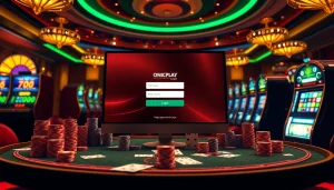 Experience Onicplay login excitement with a luxurious casino interface showcasing vibrant gambling elements.