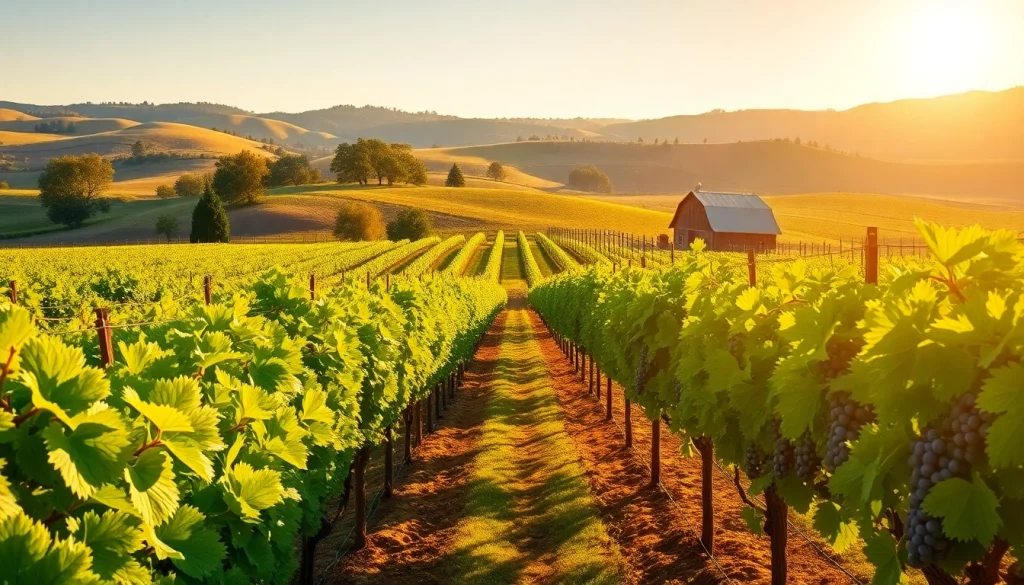Discover the picturesque vineyards of Carksburg CA with lush green grapevines and rustic charm.