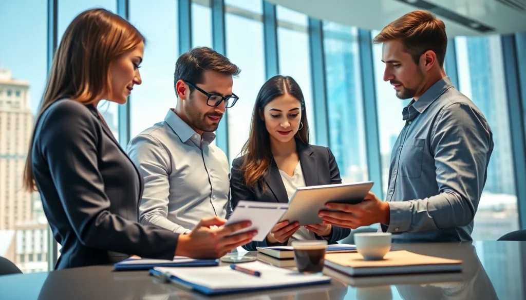 Analyze growth strategy trends through collaborative business discussions and digital displays.