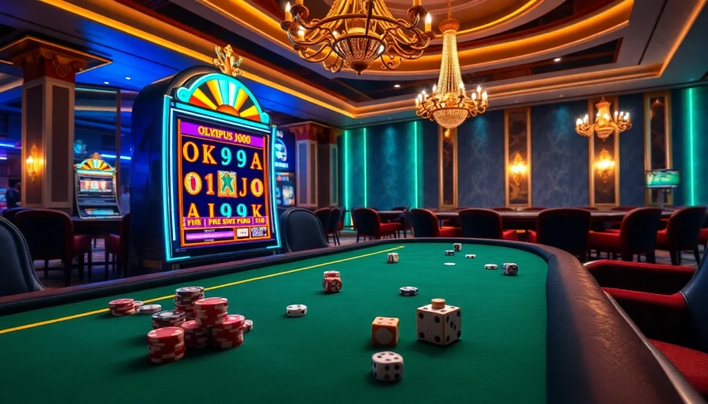 Engaging players at the Olympus 1000 themed slot machine in a luxurious casino setting.