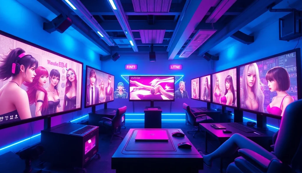 Immersive AI graphics in porn games showcasing vivid characters and futuristic interfaces.