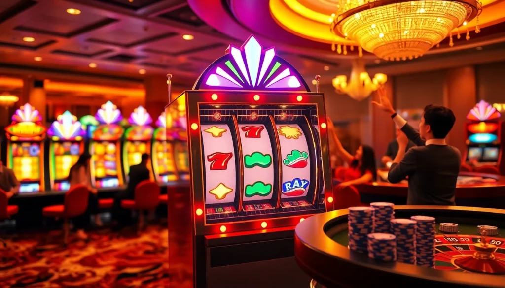 Exciting gameplay at a situs slot gacor with players winning jackpots and enjoying the casino vibe.