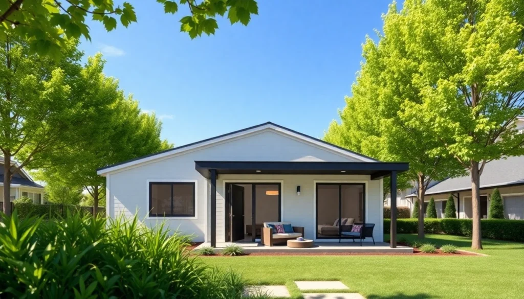 Canton Attached ADU features a modern design in a serene suburban setting.