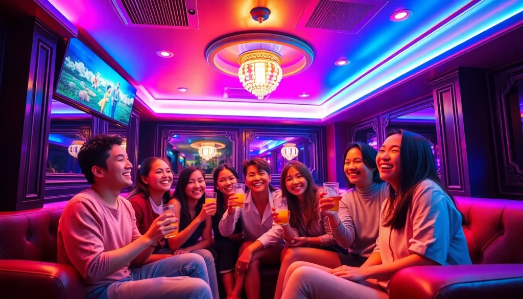 친구들과 함께 노래를 부르며 즐거운 시간을 보내는 활기찬 노래방에서의 제주도유흥.