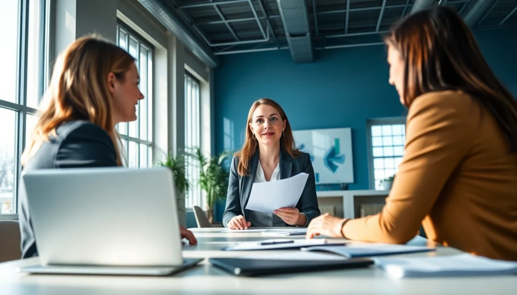 Usługi księgowe w mieście Poznań, z kobietą księgową wspierającą klientów.