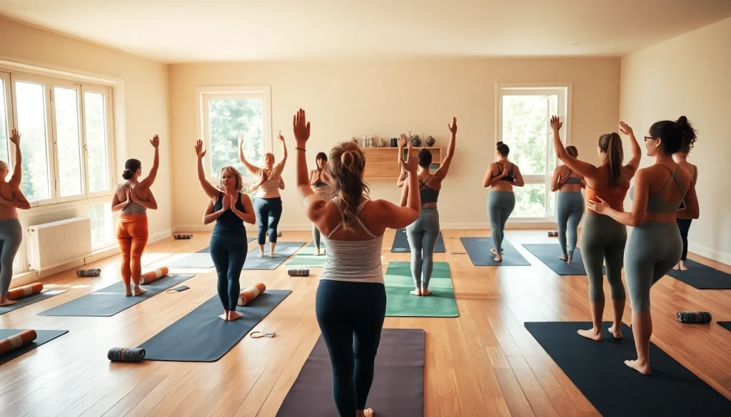 リラックスしたスタジオで多様な参加者を展示するホットヨガクラスのシーン、ウェルネスのためのホットヨガ おすすめを強調。