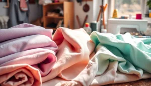 Zachte stof voor kleding in een professionele studioomgeving met kleurrijke stoffen.