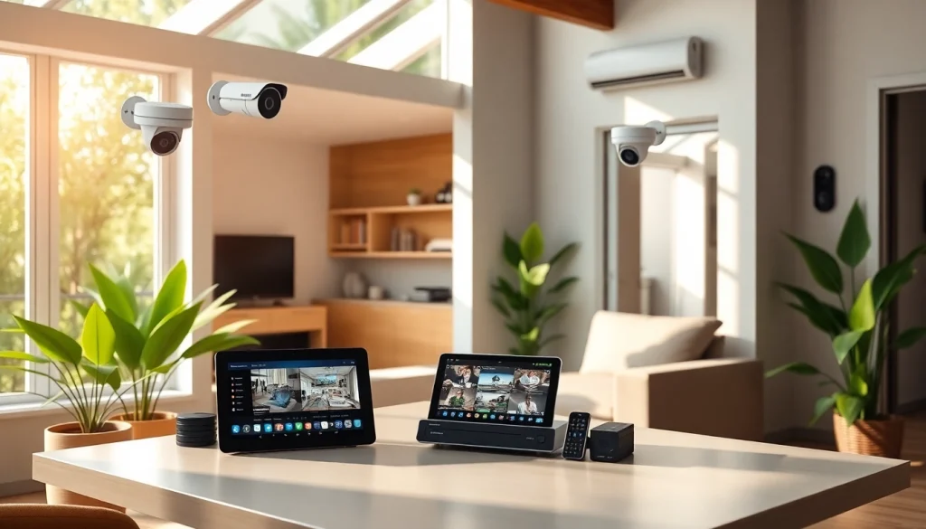 Cámaras de seguridad en Liberia presentadas en una casa costarricense moderna con configuraciones de alta definición y tecnología inteligente.