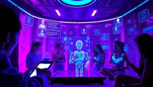 Dynamic NSFW AI chatbot interaction showcasing futuristic storytelling in vibrant colors