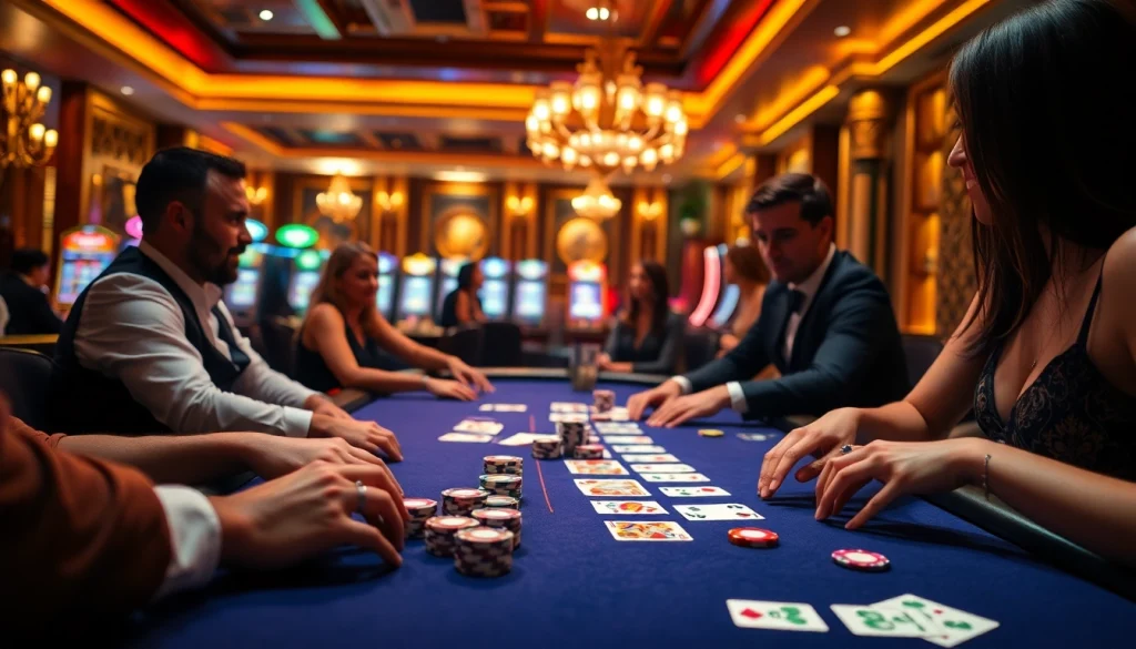 Vivez l'excitation du meilleur casino en ligne 2026 alors que les joueurs s'engagent à une table de poker luxueuse.