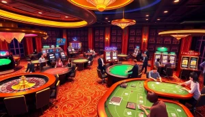 Players enjoying pg soft slot games at a vibrant and luxurious casino environment.